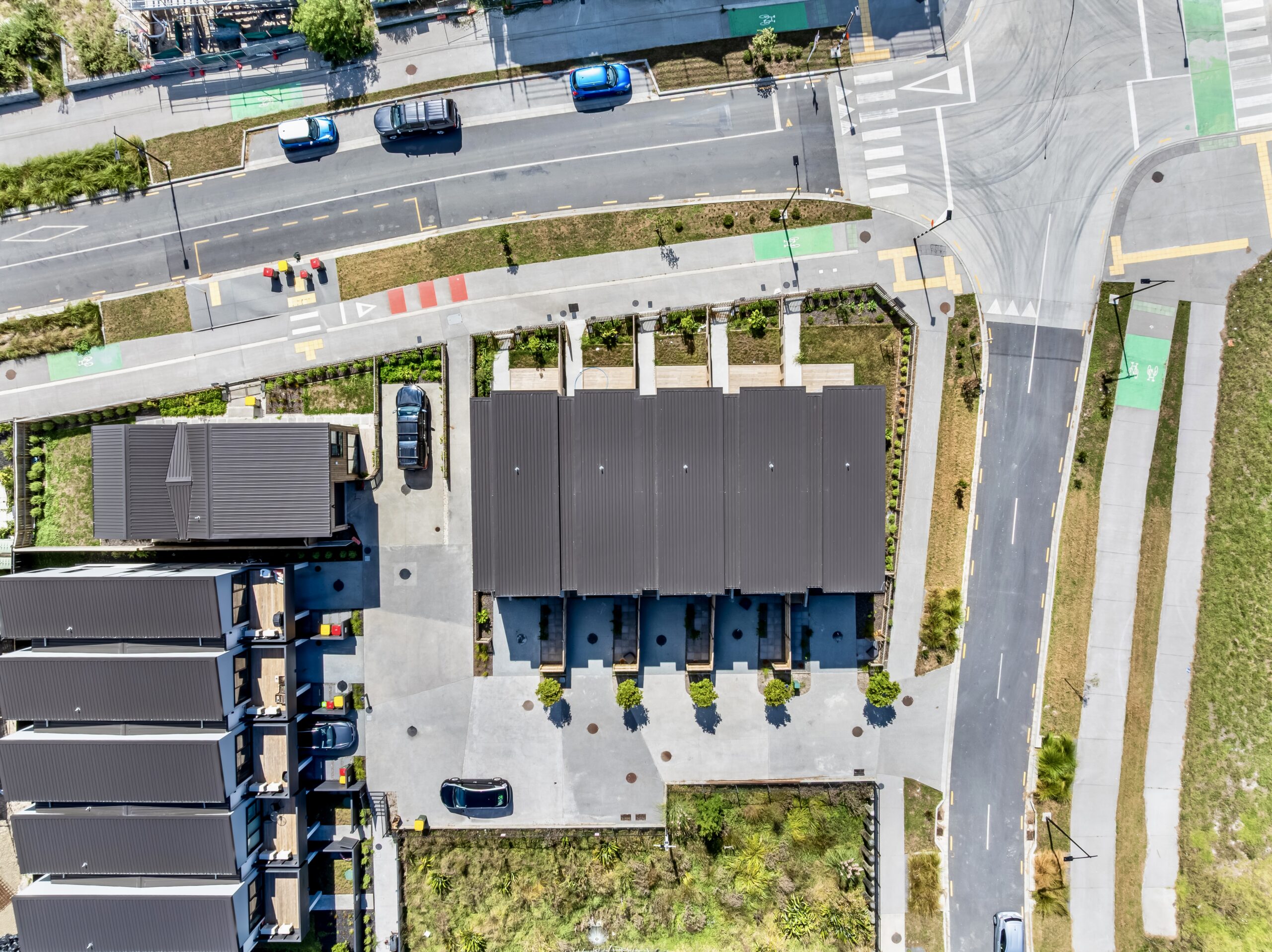 A finished Westgate intersection with footpaths planting and residential frontages