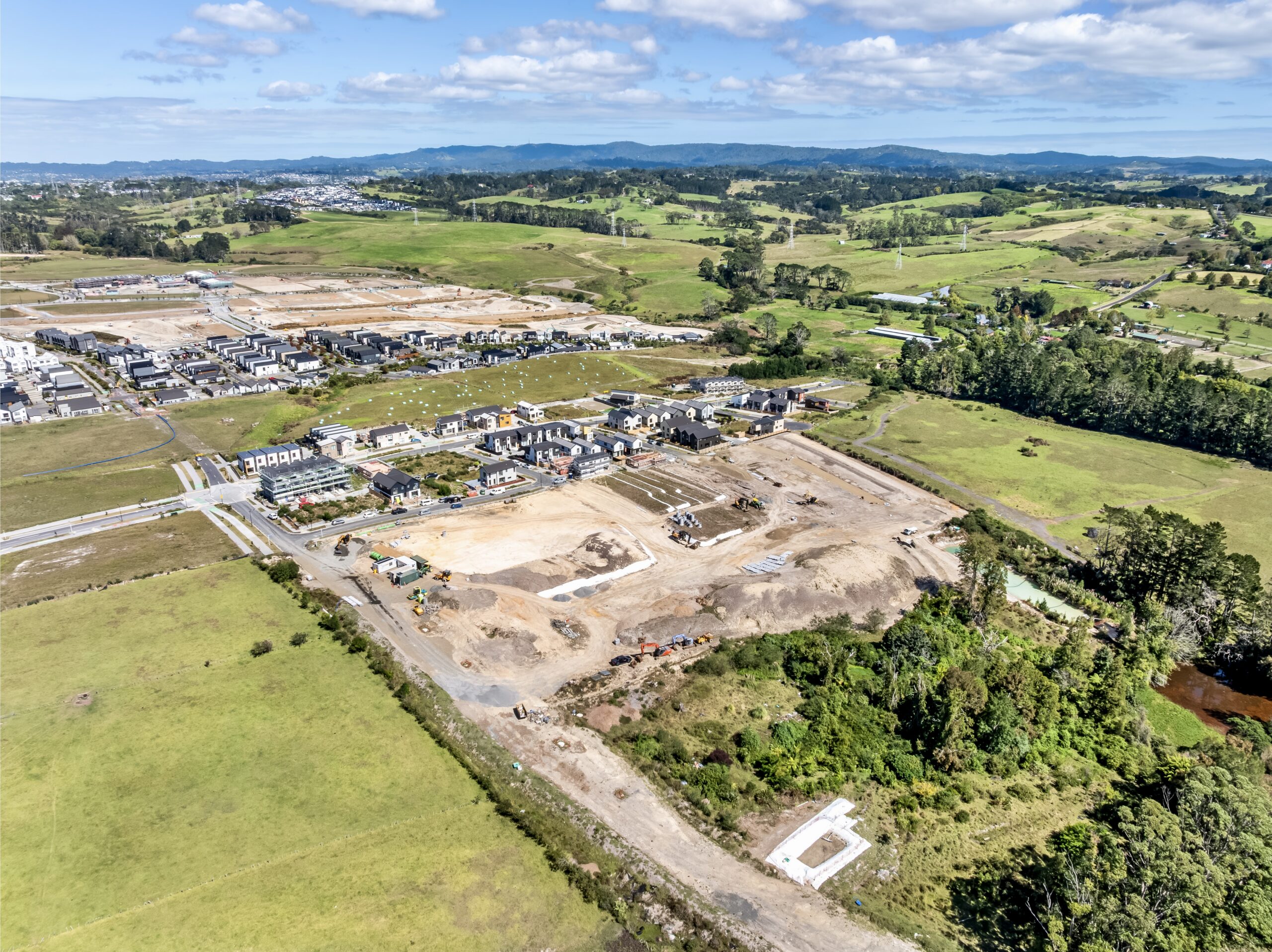 Completed homes and streets in the development
